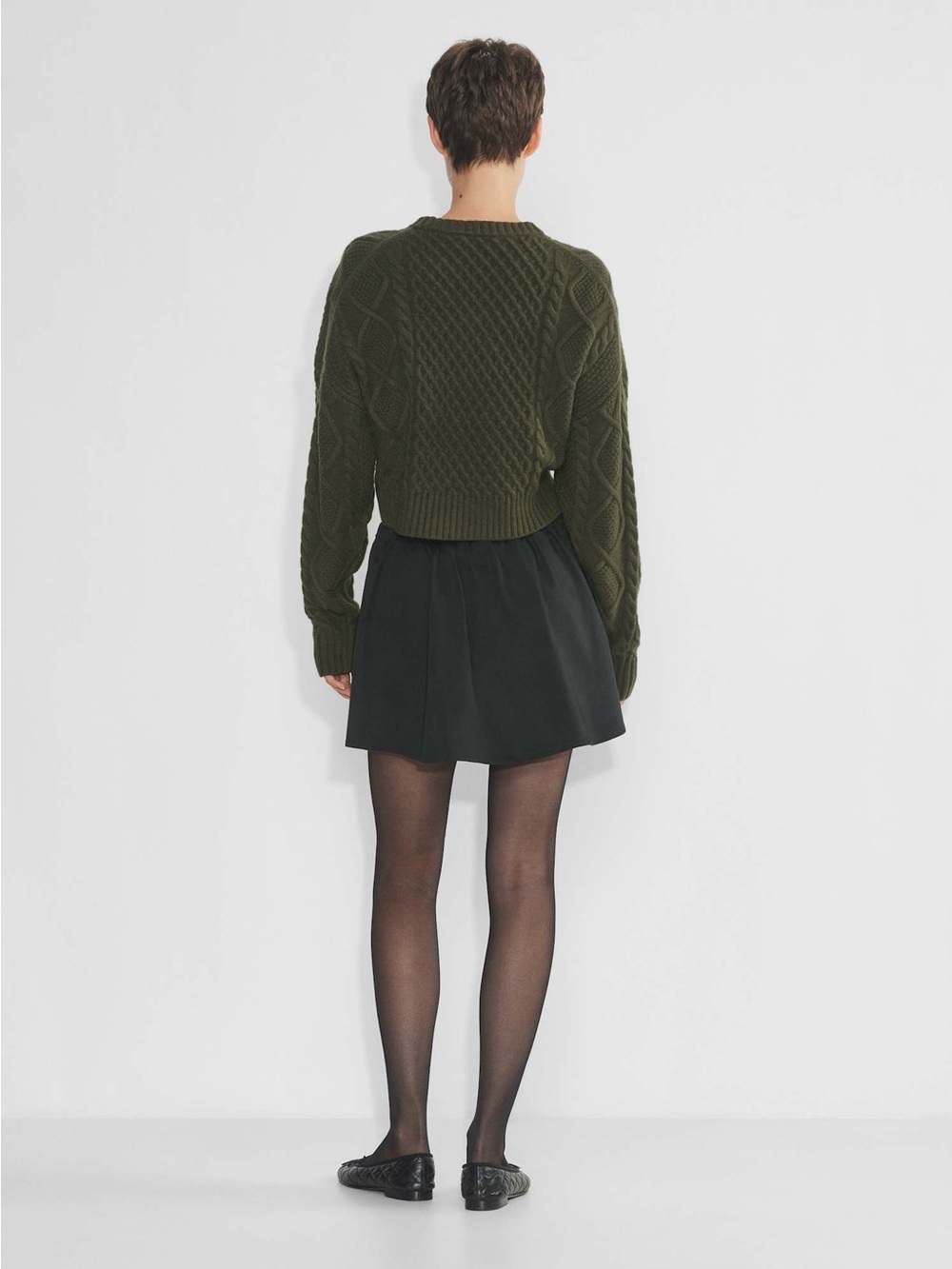 Aritzia Peggy Cropped Cable Knit Sweater - Olive XS - Picture 3 of 9